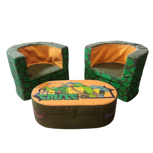 TMNT Foam Chair and Table Set 3 Pieces Teenage Mutant Ninja Turtles 80s Vintage